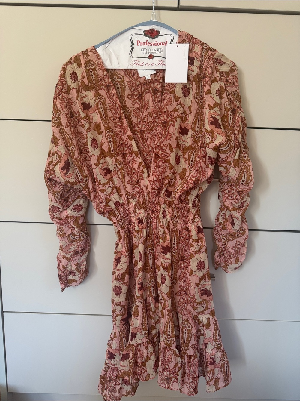 Misa Los Angeles Pink Paisley Smocked-Waist Midi Dress